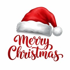 Merry Christmas Calligraphy with Santa Hat, Merry Christmas text with Santa Clause hat on it 
