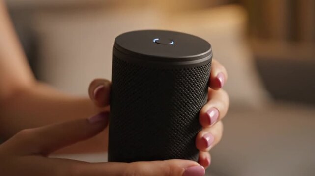 Woman Turning On Bluetooth Speaker &ndash; Cozy Modern Interior Cinematic