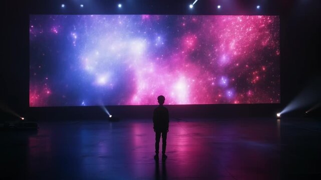 A silhouette image of characters interwoven with purple and blue