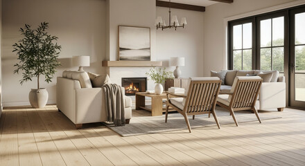 Elegant modern living room with fireplace.