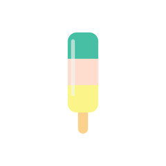 Minimalist illustration of a colorful popsicle with teal, pink, and yellow layers on a white background. Perfect for summer design, posters, packaging, icons, and digital artwork.