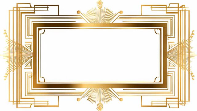Elegant Golden Art Deco Frame with Geometric Details and White Space for Text, Perfect for Invitations and Design Projects