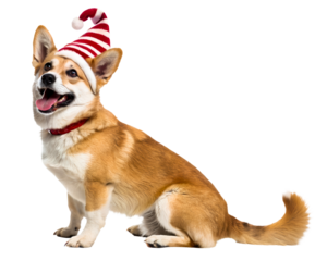 Happy Pembroke Welsh Corgi Dog Wearing Festive Santa Hat