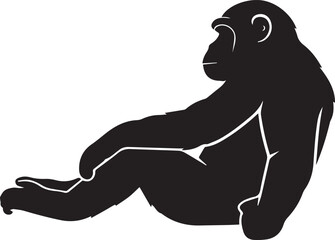 Fototapeta premium Chimpanzee black white silhouette vector illustration