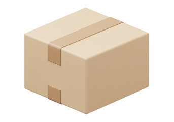 Cardboard box PNG isolated on transparent background, brown parcel with tape for shipping and delivery, package mockup