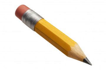Yellow wooden pencil with pink eraser and graphite tip for writing, drawing, and school activities