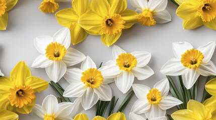 Fototapeta premium Seamless pattern featuring vibrant daffodils in yellow and white, creating cheerful and fresh atmosphere