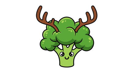 Whimsical vegetable mascot cartoon with broccoli as a deer with cute expression