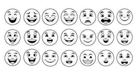 Variety of expressive cartoon faces, illustrating different emotional states and expressions