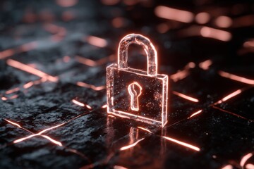 Digital Lock Symbolizing Cybersecurity and Data Protection on a High-Tech Network Background with Glowing Lines and Connections