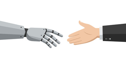 The Promise of Collaboration Human and Robot Hands Reach Out in Agreement
