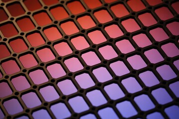 Macro shot of a grid with red and purple squares in a diagonal pattern