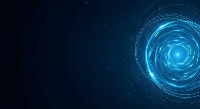 Abstract blue vortex background with glowing particles, creating a dynamic and futuristic design for technology and science concepts