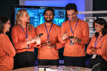 A young innovator in the near future, her smart glasses displaying an augmented reality presentation, smiles as she witnesses a breakthrough in immersive collaborative technology.