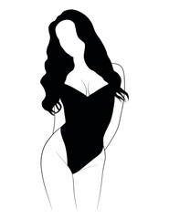 silhouette of a woman in a swimsuit black and white drawing