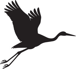 Heron bird silhouette vector, black and white silhouette vector illustration