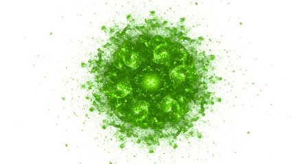 A vibrant, green fractal explosion on a white background, suggesting energy and growth