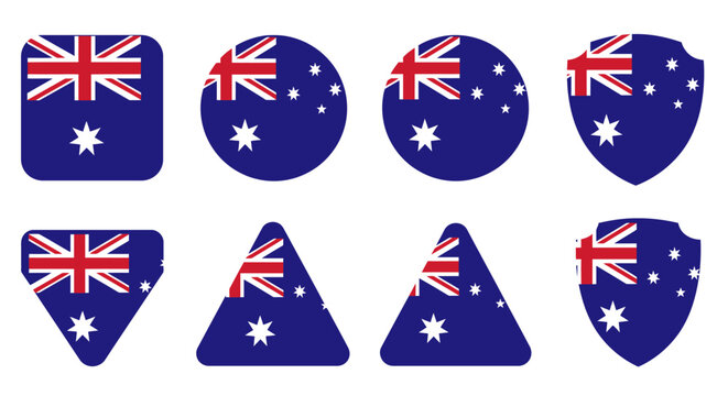 Australian Flag Icons in Various Shapes.
