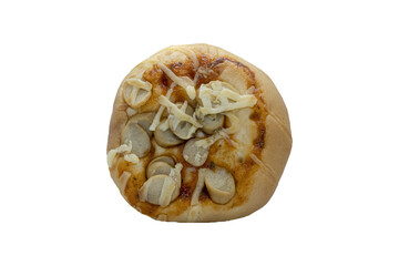 Mini Pizza with Sausage and Cheese isolated on white background, png
