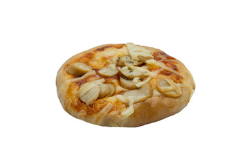 Mini Pizza with Sausage and Cheese isolated on white background, png