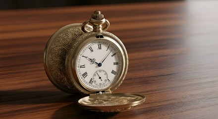 A vintage pocket watch, placed on table