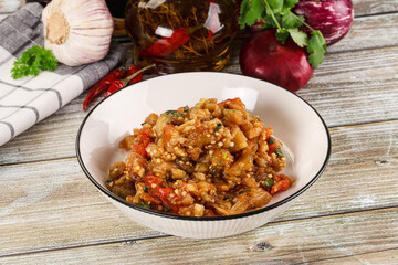 Grilled vegetables salad - Eggplant, tomato and pepper