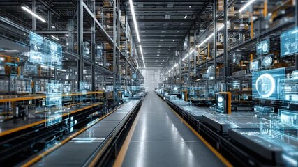 Industry 4.0: A Futuristic industrial warehouse showcasing advanced technological integration and automated systems - Powered by Adobe