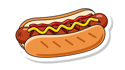 Mouth-watering grilled hot dog with ketchup and mustard, a perfect American fast food delight