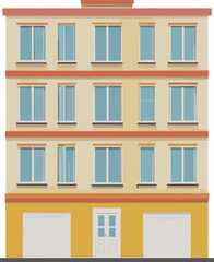 Fototapeta premium Flat Style Detailed Apartment Building Exterior Facade Housing Illustration