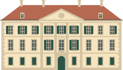 Fototapeta premium Flat Simple Style Mansion Front Exterior Architecture Illustration