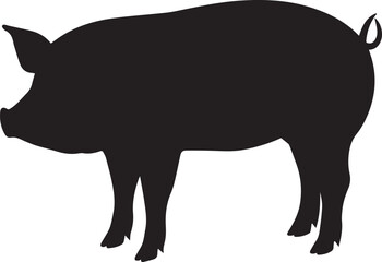 Pig silhouette vector, black and white silhouette vector illustration