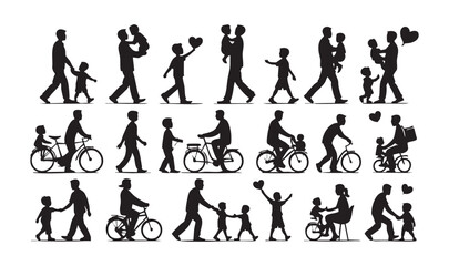 Diverse Family Silhouettes Engaging in Various Activities On White child parent