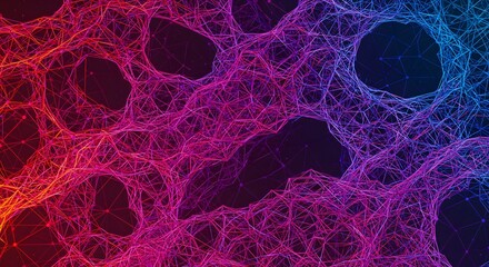 A vibrant, abstract depiction of interconnected networks and nodes rendered in a gradient of colors