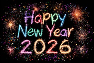 Happy new year 2026 celebration fireworks sparklers background