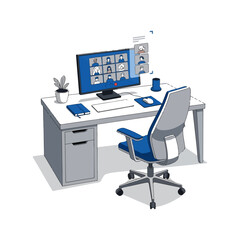 Remote Team Video Conference Meeting at Home Office Desk