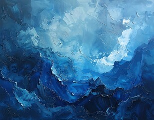 Fototapeta premium Abstract impasto artwork depicting a dynamic interplay of blues, creating depth and texture