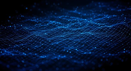Abstract blue network with dots, like a digital wave, on a dark background