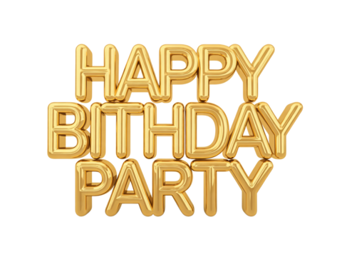 Celebrate with shimmering gold happy birthday party lettering, perfect for invitations, banners, and festive decorations that add a touch of elegant fun