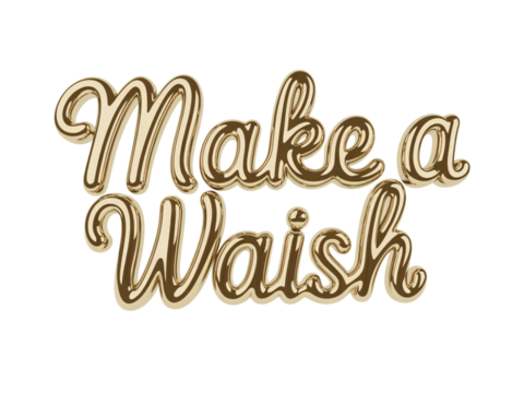 Golden 'Make a Wish' Script for Celebrations and Special Occasions, perfect for birthday cards, party invites, and creating a festive atmosphere with a touch of elegance - Powered by Adobe