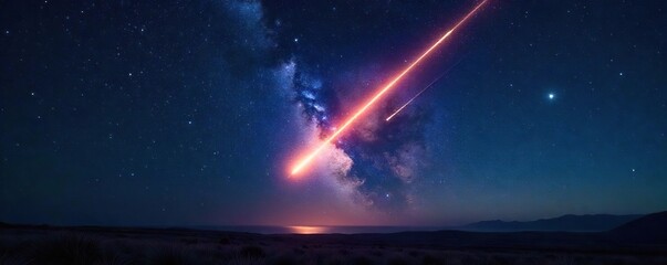 Brilliant Meteor Streaking Across Starry Night Sky Awe-Inspiring Celestial Event Photography
