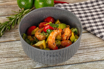 Dietary salad with shrimps and avocado