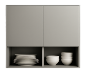 Sleek wall-mounted cabinet, perfect for modern kitchens to store dinnerware.