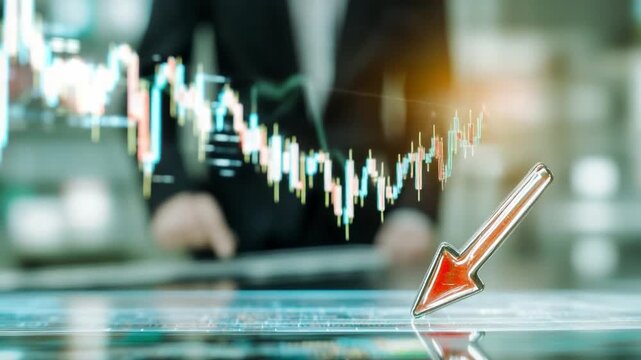 Financial Downturn: A poignant visual depiction of economic uncertainty, a financial graph plummets downward, symbolizing the challenges and downturn. 