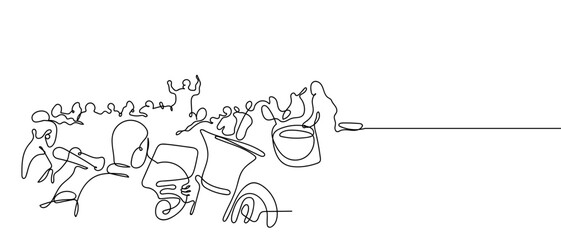 Orchestra continuous hand drawn doodle line art vector, editable strokes © Proongnee