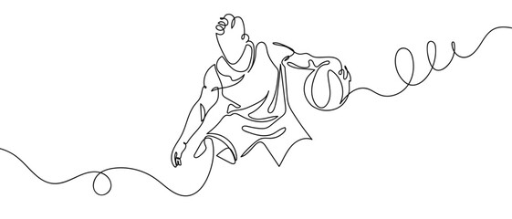 Male basketball player continuous hand drawn doodle line art vector illustration. Editable stroke.