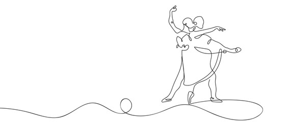 Ballet dancer continuous hand drawn doodle line art vector illustration. Editable strokes.