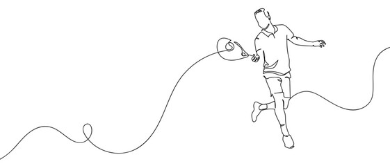 Male tennis player continuous hand drawn doodle line art vector illustration. Editable strokes.