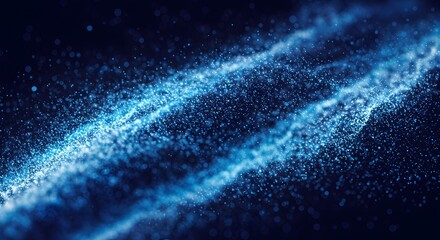 Abstract blue particles flow, creating a wavy, textured, digital display against a dark background