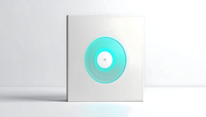 Minimalist Album Cover Design with Turquoise Vinyl Record Graphic on White Background