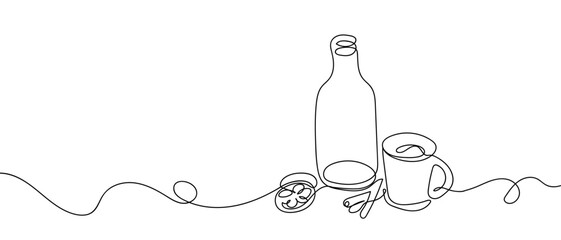 Lemon tea, continuous hand drawn doodle line art vector, editable stroke.